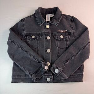 H&M Black Denim Jacket with Pink Embroidery